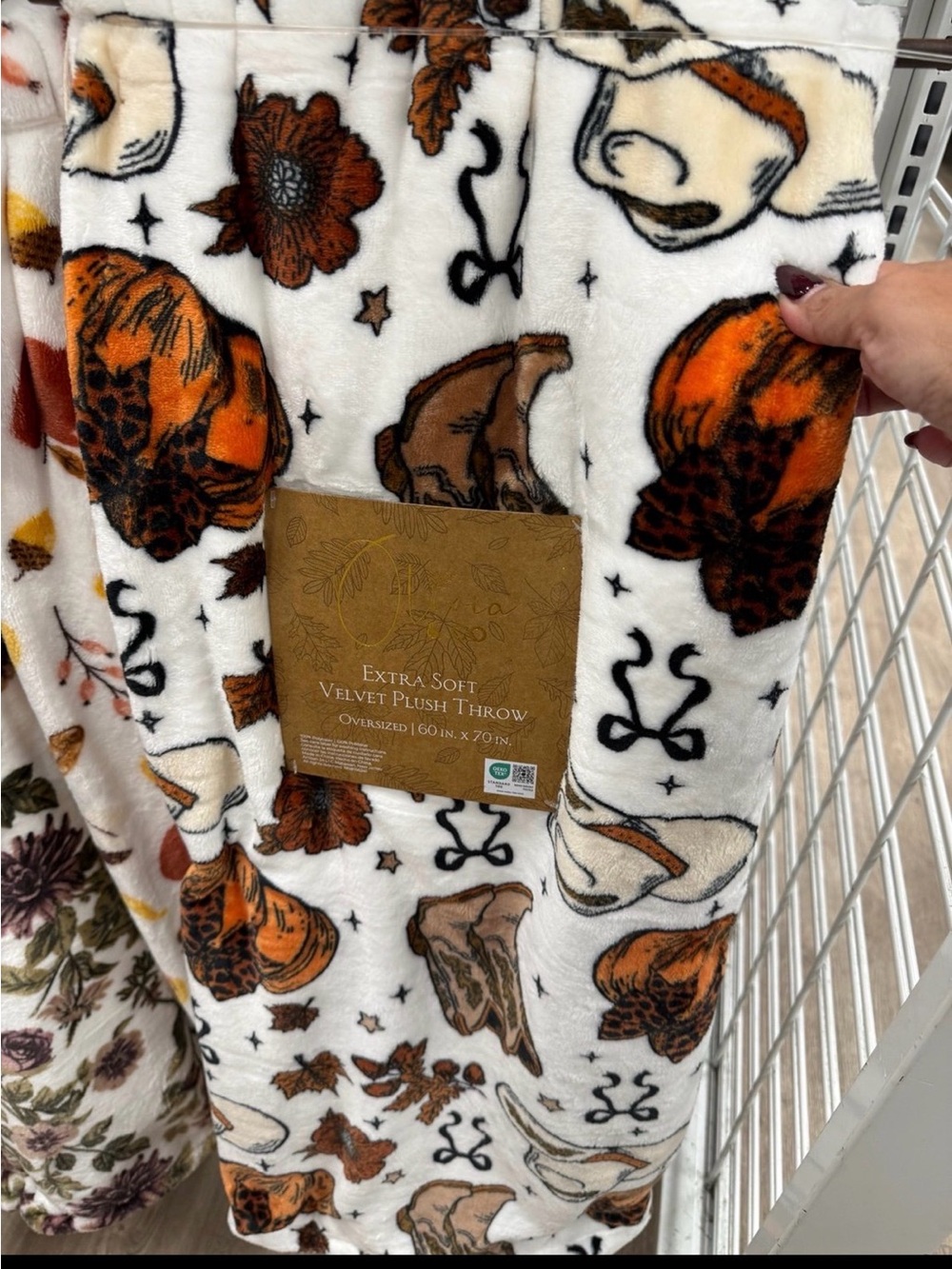 HARVEST THROW COWGIRL BOOTS, PUMPKINS & BOWS FALL PLUSH THROW BLANKET NWT, HTF